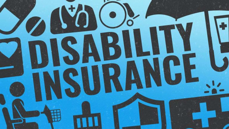 An illustration with medical and patient icons and the words “disability insurance”
