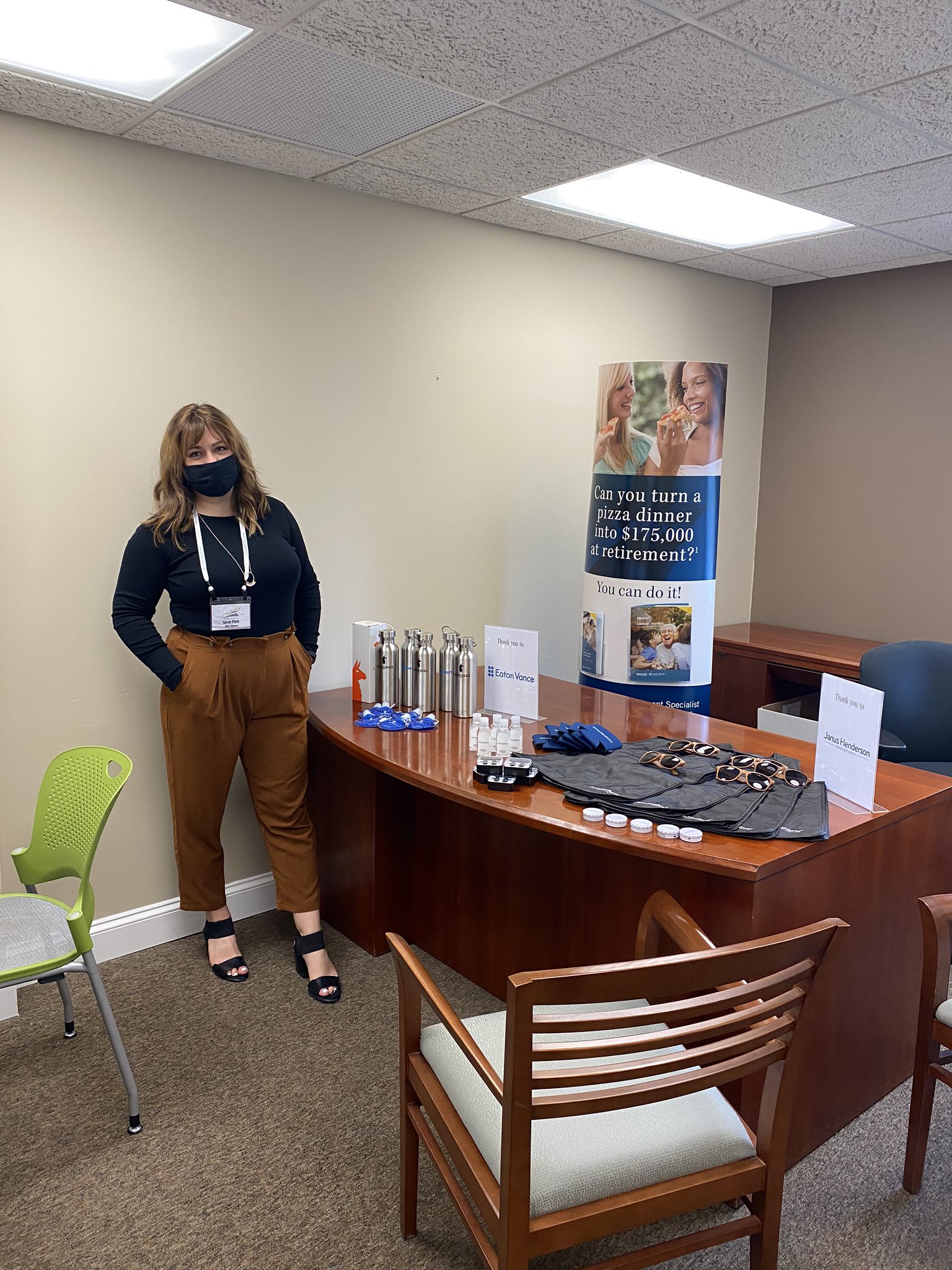 Sarah setting up our mini expo space