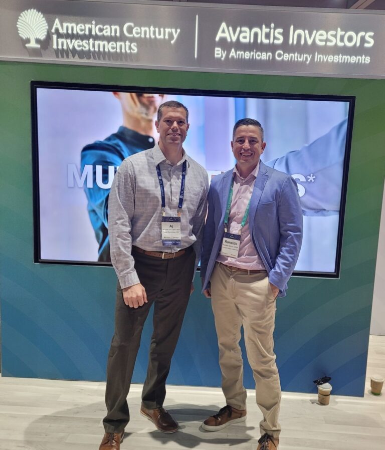 AJ of HighPoint Advisors, Syracuse NY, poses with a American Century Investments representative at the LPL Focus Conference in San Diego