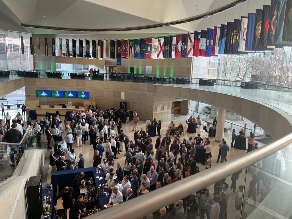 The lobby of the National Constitution Center in Philadelphia set up for happy hour before dinner during the Private Advisor Group (PAG) conference.
